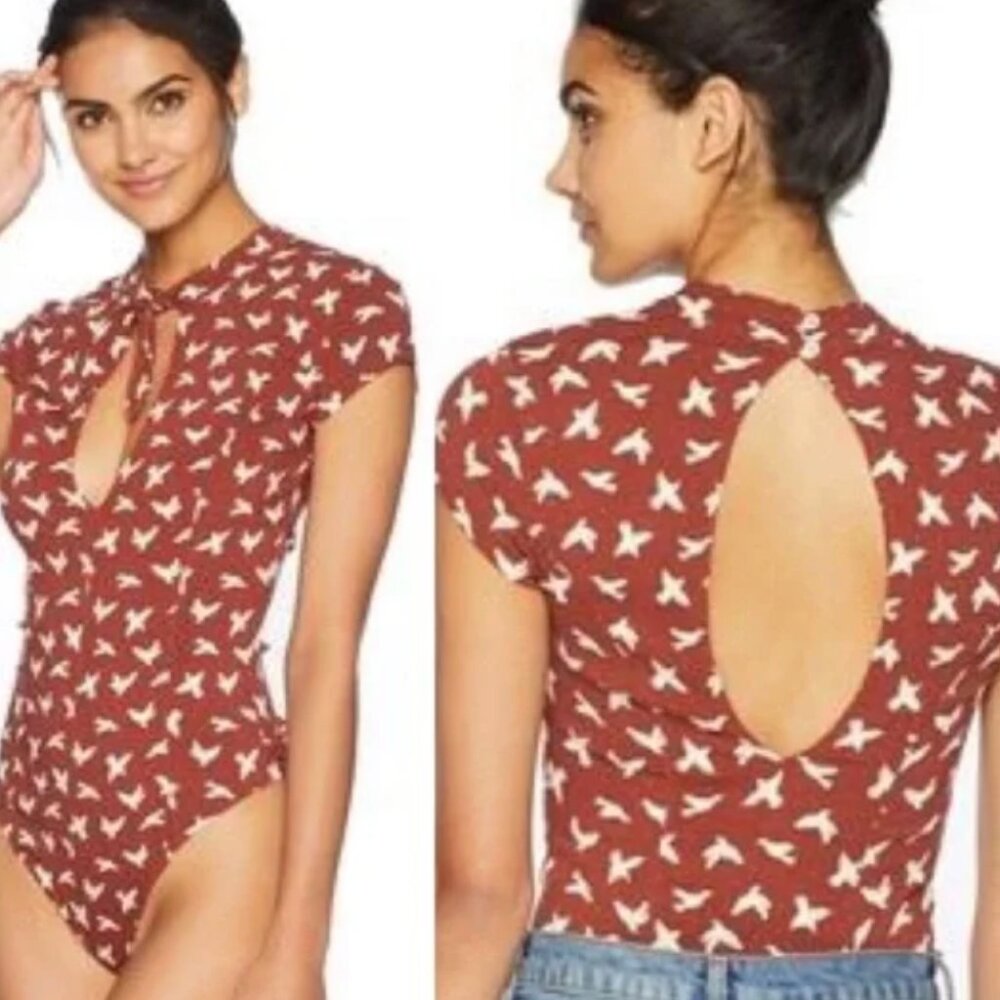 Free People Intimately Billie Bodysuit in Terracotta Bird Print - Small (NWT)!!